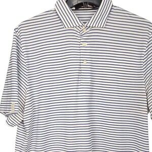 RLX Ralph Lauren Men's Golf Polo Shirt Blue White Striped Performance Large